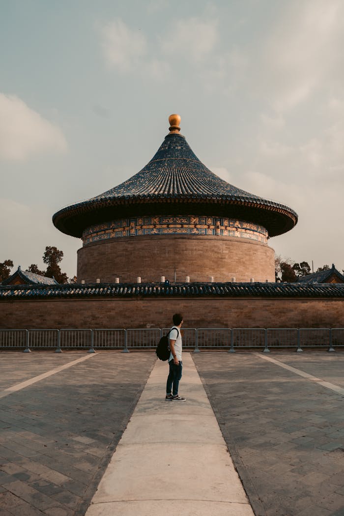 A backpacker at the Temple of Heaven in Beijing